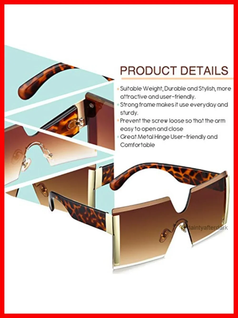 3 Pairs Oversized Rimless Square Sunglasses for Women Lightweight Plastic Metal